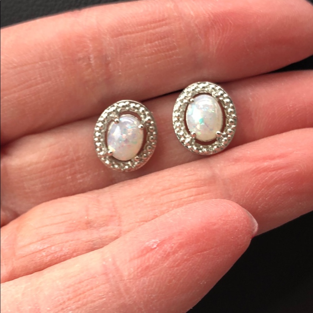 White Fire Opal Earrings - Picture 2 of 3
